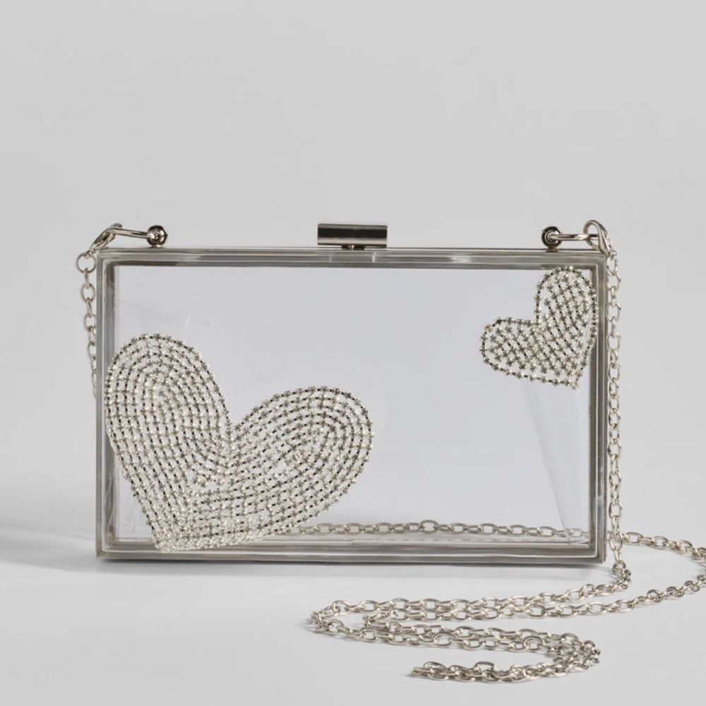 Heart's Content Rhinestone Clear Box Bag
